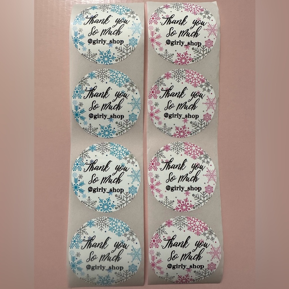 50 ct. Custom 2” Pink Or Blue Snowflakes ❄️ Stickers Plus Surprise Extras 🥰